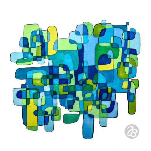 Heitere Gelassenheit Endloskringel, Alkoholmarker auf Passepartoutkarton, 29x29 cm * Endless Serenity Loop, alcohol marker on matting paper, 11.4x11.4 in © 2024 by Jutta Blühberger www.heiterundgelassen.at / www.juttabluehberger.at (640306)