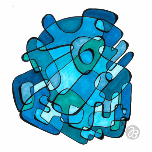 Endlose Gelassenheit Kringel, Alkoholmarker auf Papier, 24x21 cm * Endless Serenity Loop, alcohol marker on paper, 9.5x8.5 in © 2024 by Jutta Blühberger www.heiterundgelassen.at / www.juttabluehberger.at (640406)