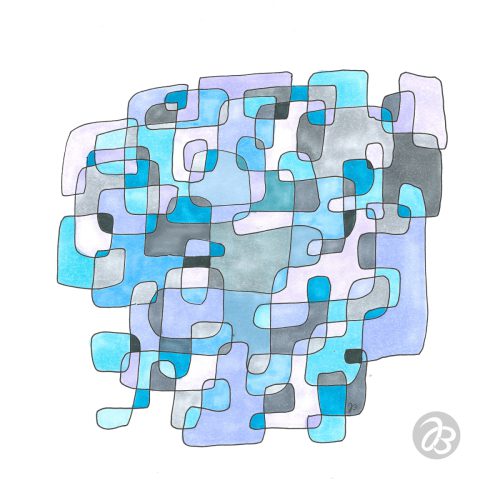 Endlose Gelassenheit Quadratische Kringel, Alkoholmarker auf Papier, 21x21 cm * Endless Serenity Square Loop, alcohol marker on paper, 8.5x8.5 in © 2024 by Jutta Blühberger www.heiterundgelassen.at / www.juttabluehberger.at (640408)