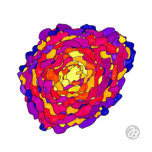Endlose Gelassenheit Blume, Alkoholmarker auf Papier, 21x21 cm * Endless Serenity Loop Flower, alcohol marker on paper, 8.5x8.5 in © 2024 by Jutta Blühberger www.heiterundgelassen.at (640410)
