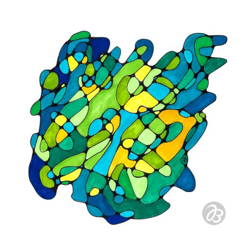 Endlose Gelassenheit Kringel, Alkoholmarker auf Papier, 25x21 cm * Endless Serenity Loop, alcohol marker on paper, 9.8x8.5 in © 2024 by Jutta Blühberger www.heiterundgelassen.at / www.juttabluehberger.at (640411)